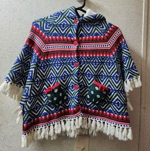 Matilda Jane Poncho Sweater Shawl Kids 6 A Caroling We Will Go Winter Cape Clean